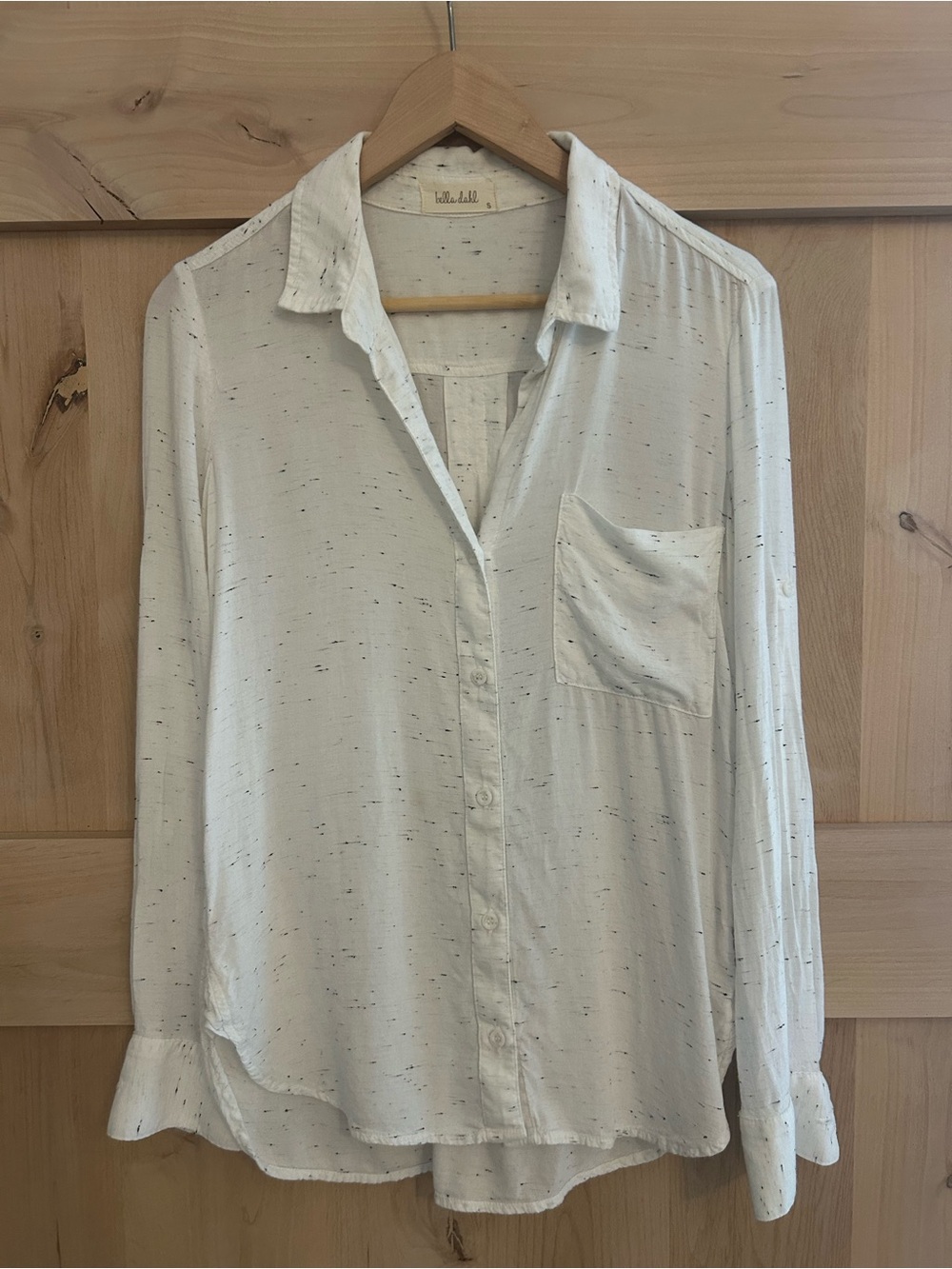 Bella Dahl White Speckled Jersey Button-Down collared Tunic Shirt, Small